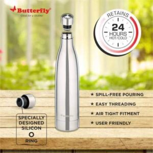 Butterfly Voyage Stainless Steel Vacuum Flask (Silver, 1000ml)