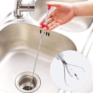 Stainless Steel Hair Catching Drain Cleaner Wire Spring Sink Cleaning Stick (Silver; 59.5 cm)