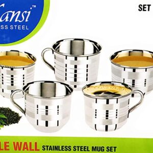 MANSI Stainless Steel Coffee Mug – 6 Pieces, Silver, 100 ml