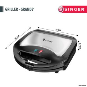 Singer Grande Sandwich Griller 750 Watts with Non-stick Coated Fixed Plates (Black)