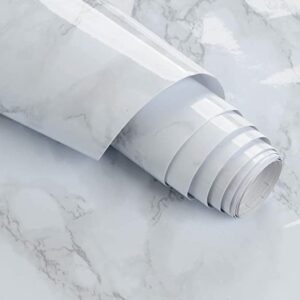 SUMEH Marble Aluminum Foil Kitchen Stickers Oil-Proof Waterproof Self Adhesive Wallpaper PVC Bathroom Wall Stickers (White, 60 X 200 cm)