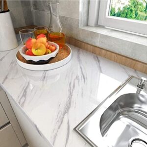 SUMEH Marble Aluminum Foil Kitchen Stickers Oil-Proof Waterproof Self Adhesive Wallpaper PVC Bathroom Wall Stickers (White, 60 X 200 cm)