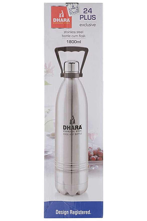 Dhara Stainless Steel Bottle, 1800ml, Silver , Set of 1