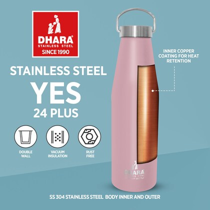 Dhara Stainless Steel Yes 24 Plus Vacuum Insulated Thermosteel Bottle 750 ml Pink | Double Wall | 24 Hours Hot or Cold Flask | Thermos Bottle for Tea and Coffee | Insulated Bottle for Hot Water