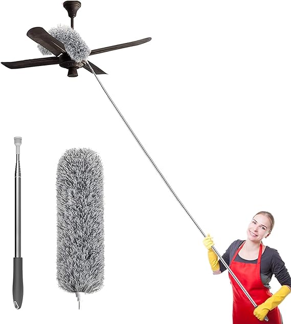 Microfiber Feather Duster Bendable & Extendable Fan Cleaning  with 100 inches Expandable Handle Washable  for Ceiling Fans, Window Blinds, Furniture