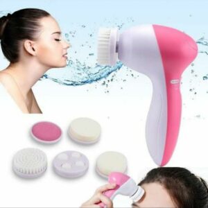 5 in 1 Professional Face Facial Massager And Cleanser Electric Machine Kit For Smoothing Face and Body Care (PinkWhite)