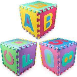 SUMEH 36 Pieces Mini ABCD Alphabet Blocks Puzzle Foam Mat for Kids, Interlocking Learning Alphabet and Number Mat for Kids