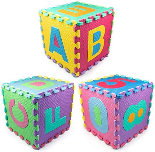 SUMEH 36 Pieces Mini ABCD Alphabet Blocks Puzzle Foam Mat for Kids, Interlocking Learning Alphabet and Number Mat for Kids