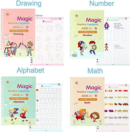SUMEH Magic Practice Copybook for Kids, Reusable – Number & Letter Tracing Books, Drawing & Math Practice Books – Print Handwriting Workbook (4 Book + 10 Refill) Ages 3-6