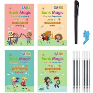 SUMEH Magic Practice Copybook for Kids, Reusable – Number & Letter Tracing Books, Drawing & Math Practice Books – Print Handwriting Workbook (4 Book + 10 Refill) Ages 3-6
