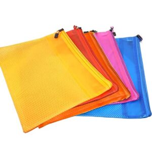 SUMEH Transparent Pouch, Clear Color Zippered Mesh Documents Holder/Pouches/ File Folders, Letter Size/A4 Size, for School Office Supplies, Travel Storage Bags, Document, Cosmetics, Receipts Bags (Assorted Colour)