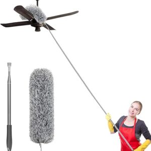 Microfiber Feather Duster Bendable & Extendable Fan Cleaning  with 100 inches Expandable Handle Washable  for Ceiling Fans, Window Blinds, Furniture