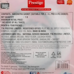 Prestige Nakshatra Inner Lid Pressure Cooker Gasket, 3 & 4 Litres – Black