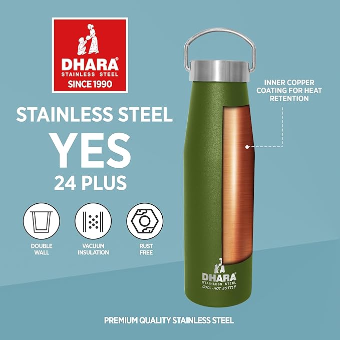 Dhara 1000ml Stainless Steel Vacuum Insulated Yes Water Bottle Green | Double Wall Thermosteel flask 24 Hours Hot and Cold for Kids and Adults - Image 3